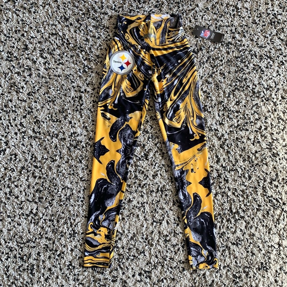 Zubaz x Majestic Women's Leggings Pittsburgh Steelers NFL Back Gold Swirl XS - Picture 8 of 9